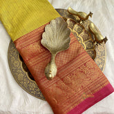 Mustard Colour Kanchi Cotton Saree with Thick Golden Border - Handloom - VS3703